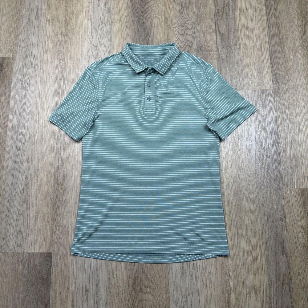 Lululemon Polo Shirt Mens Medium Green Striped Short Sleeve Casual Golf